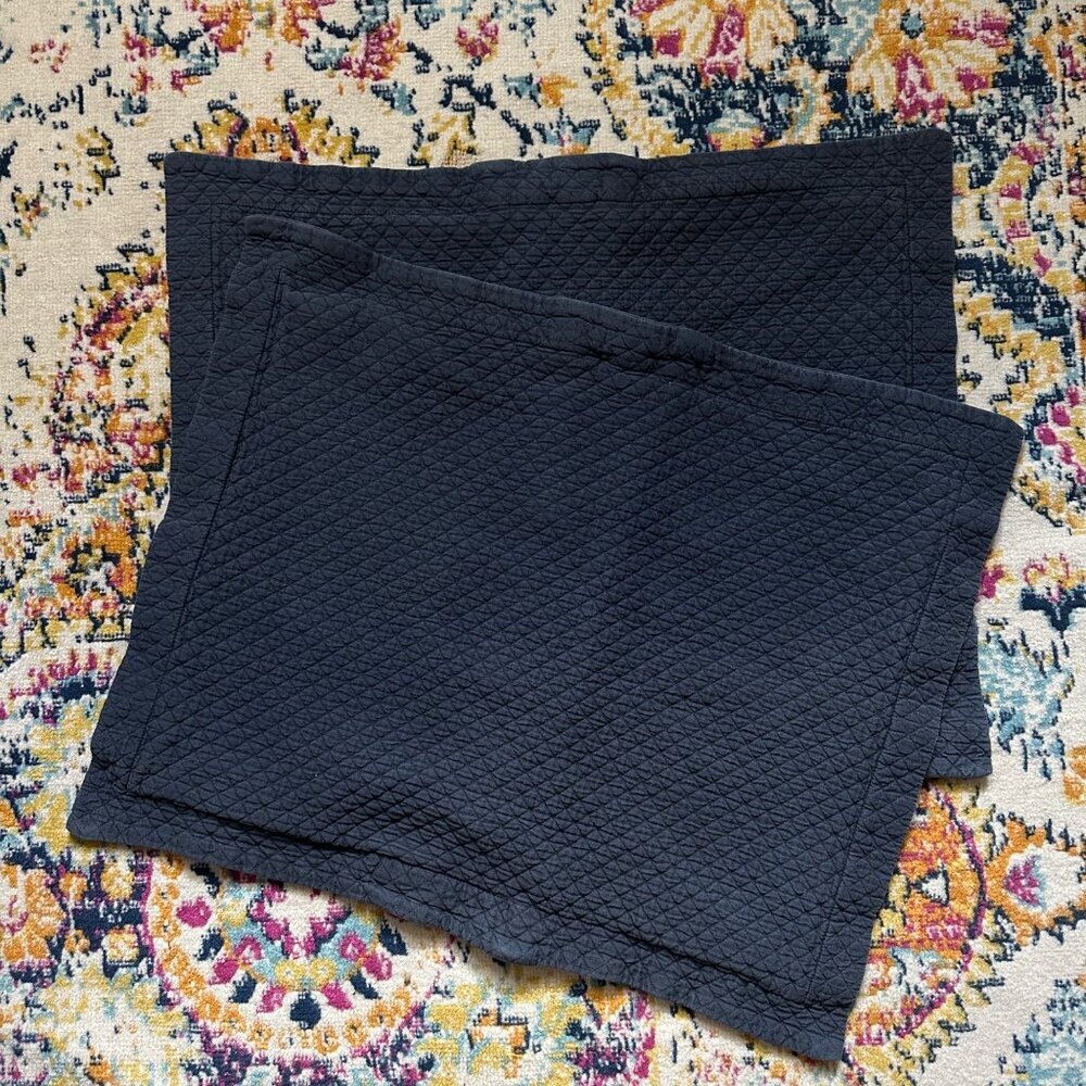 Restoration Hardware Quilted Pillow Shams Queen Size Set of 2 Dusty Blue Cotton